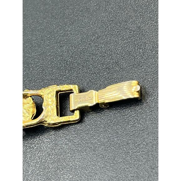 Goldette N.Y. Vintage Moonstone Glass Cabochon Gold Tone Linked Bracelet 7.5” - Picture 9 of 11